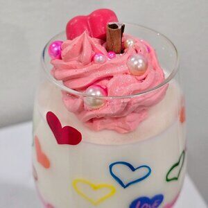 Lolita ✦ Handpainted Valentine Wine Glass Candle ✦ Pink White Red Layered Wax
